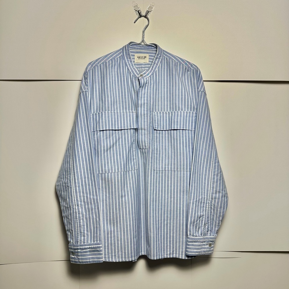 Fear of God Sixth Collection Henley Light Blue Striped Casual Shirt